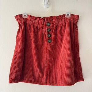 PacSun Red Orange Button Up Corduroy Stretchy Skirt